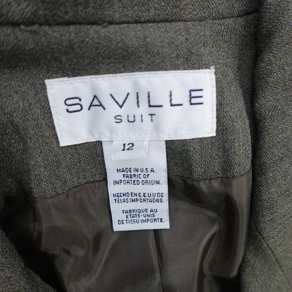 Saville Suit Blazer Skirt Set Womens 12 Olive Green Made USA Wool Career Lined - Picture 10 of 16